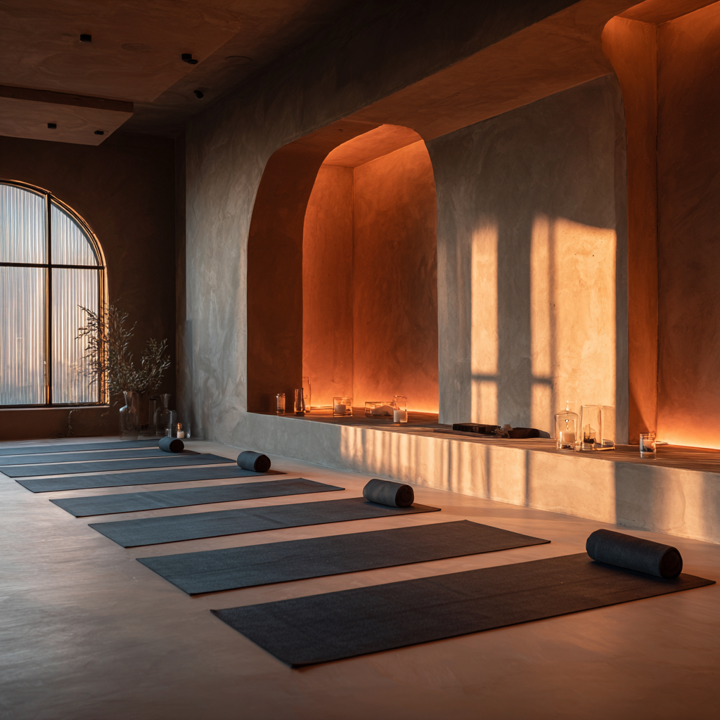 Ambianță yoga modernă cu lumină naturală